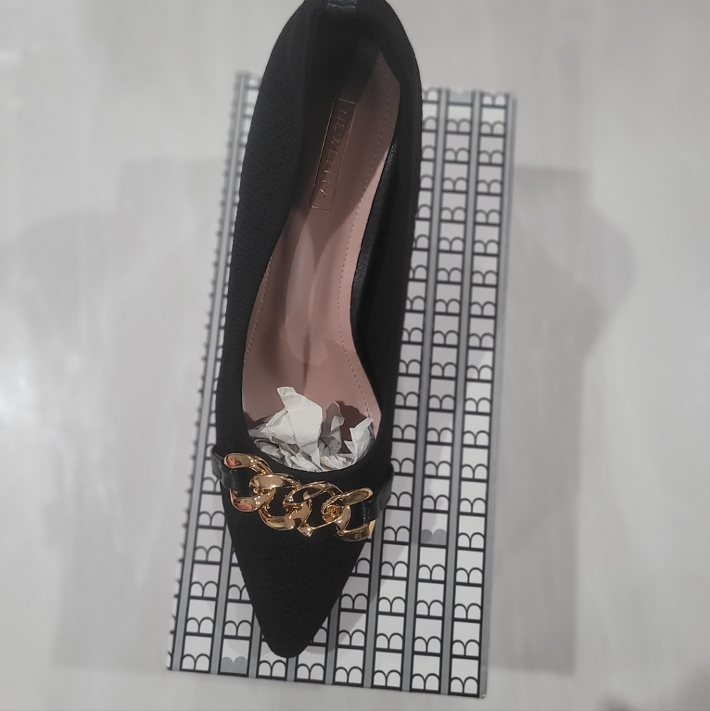 Balmain Black Heels with Gold Chain Detail